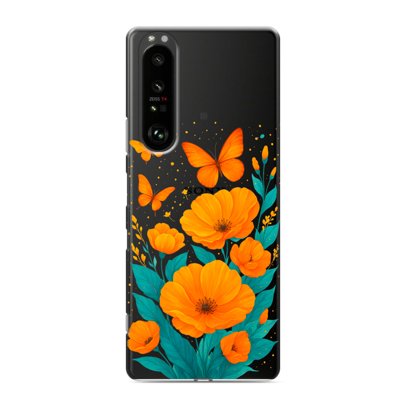 Пластиковый чехол на Sony Xperia 1 III с принтом цветы бабочки Пластиковый чехол на Sony Xperia 1 III с принтом цветы бабочки