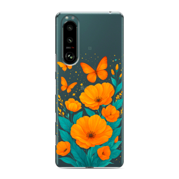 Силиконовый чехол на Sony Xperia 5 III с принтом цветы бабочки Силиконовый чехол на Sony Xperia 5 III с принтом цветы бабочки
