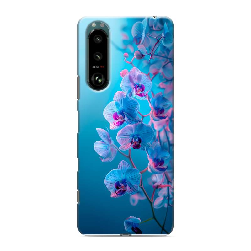 Силиконовый чехол на Sony Xperia 5 III с принтом голубые орхидеи Силиконовый чехол на Sony Xperia 5 III с принтом голубые орхидеи