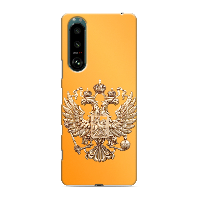 Силиконовый противоударный чехол на Sony Xperia 5 III с принтом Герб Флаг России Силиконовый противоударный чехол на Sony Xperia 5 III с принтом Герб Флаг России