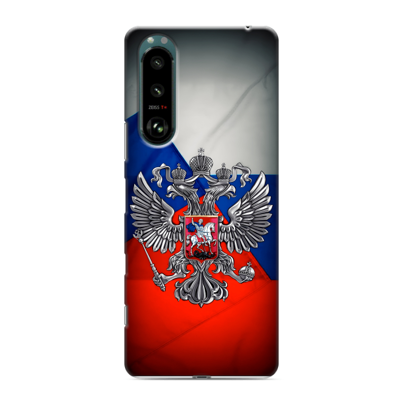 Силиконовый противоударный чехол на Sony Xperia 5 III с принтом Флаг России Силиконовый противоударный чехол на Sony Xperia 5 III с принтом Флаг России