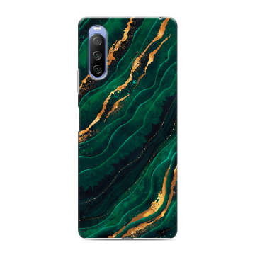 Силиконовый противоударный чехол на Sony Xperia 10 III с принтом Мрамор зеленое золото Силиконовый противоударный чехол на Sony Xperia 10 III с принтом Мрамор зеленое золото