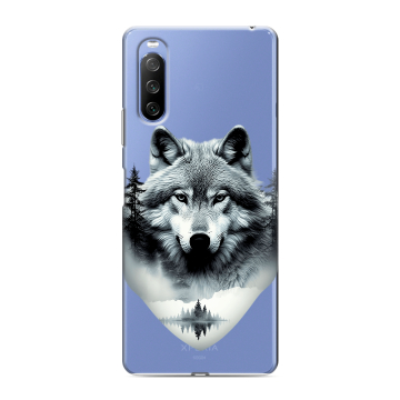 Силиконовый противоударный чехол на Sony Xperia 10 III с принтом Волк в лесу Силиконовый противоударный чехол на Sony Xperia 10 III с принтом Волк в лесу