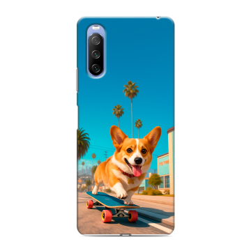 Силиконовый противоударный чехол на Sony Xperia 10 III с принтом Корги на скейте Силиконовый противоударный чехол на Sony Xperia 10 III с принтом Корги на скейте