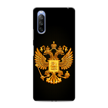 Силиконовый противоударный чехол на Sony Xperia 10 III с принтом Герб России желтый Силиконовый противоударный чехол на Sony Xperia 10 III с принтом Герб России желтый
