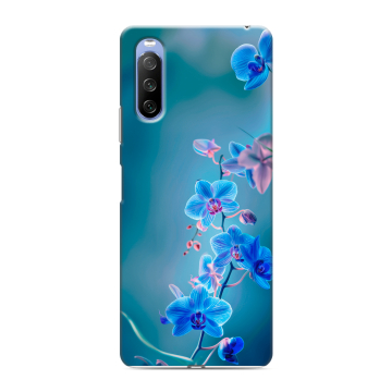 Силиконовый противоударный чехол на Sony Xperia 10 III с принтом Голубые цветы Силиконовый противоударный чехол на Sony Xperia 10 III с принтом Голубые цветы