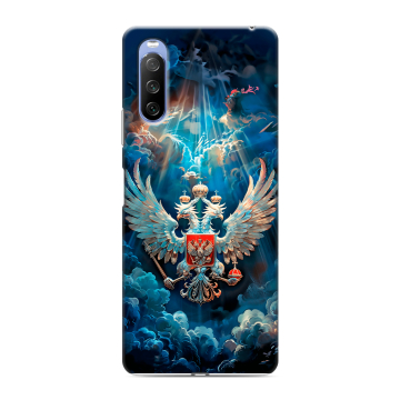 Силиконовый противоударный чехол на Sony Xperia 10 III с принтом Герб флаг России Силиконовый противоударный чехол на Sony Xperia 10 III с принтом Герб флаг России