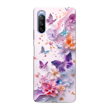 Силиконовый противоударный чехол на Sony Xperia 10 III с принтом цветы бабочки