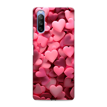 Силиконовый противоударный чехол на Sony Xperia 10 III с принтом розовые сердечки Силиконовый противоударный чехол на Sony Xperia 10 III с принтом розовые сердечки