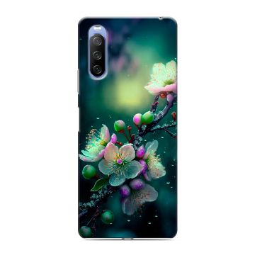 Силиконовый противоударный чехол на Sony Xperia 10 III с принтом Цветы и мрамор