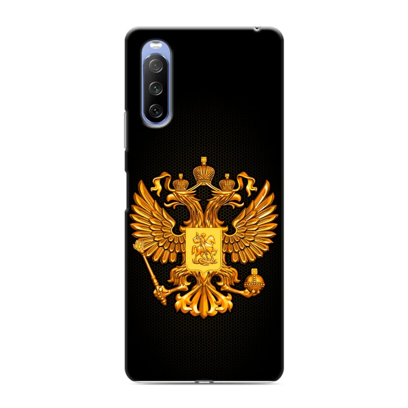 Силиконовый противоударный чехол на Sony Xperia 10 III с принтом Герб России желтый Силиконовый противоударный чехол на Sony Xperia 10 III с принтом Герб России желтый
