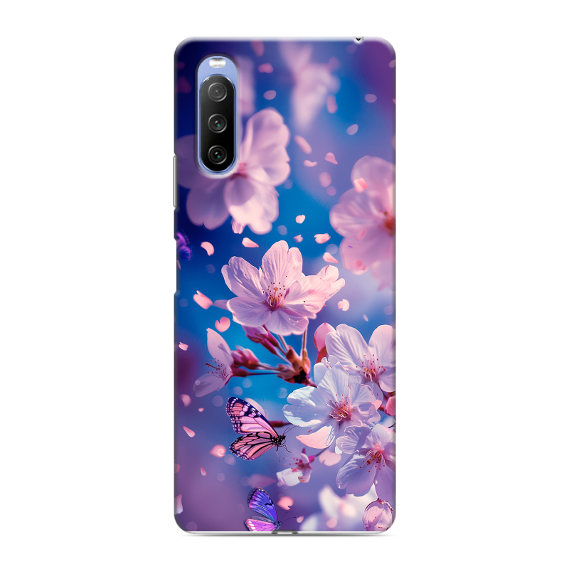 Силиконовый противоударный чехол на Sony Xperia 10 III с принтом цветы бабочки Силиконовый противоударный чехол на Sony Xperia 10 III с принтом цветы бабочки