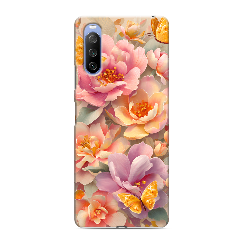 Силиконовый противоударный чехол на Sony Xperia 10 III с принтом Цветы и бабочки Силиконовый противоударный чехол на Sony Xperia 10 III с принтом Цветы и бабочки