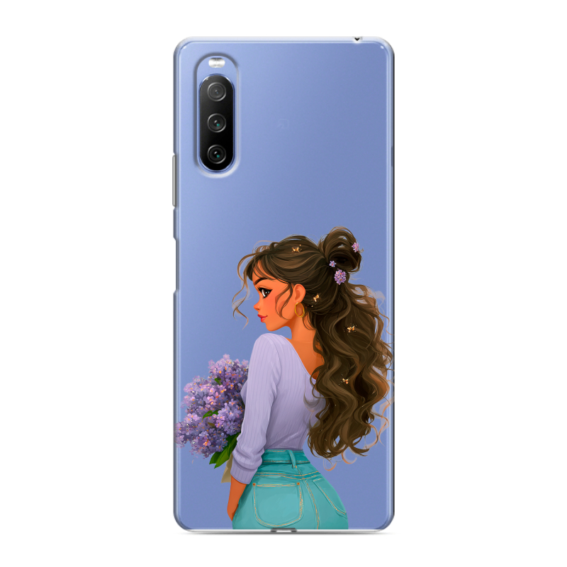 Силиконовый противоударный чехол на Sony Xperia 10 III с принтом девушка цветы Силиконовый противоударный чехол на Sony Xperia 10 III с принтом девушка цветы