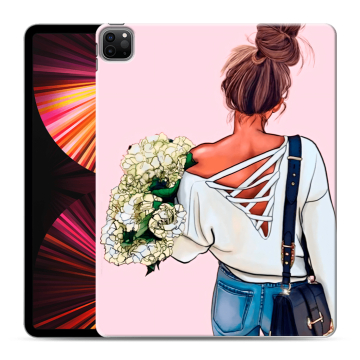 Силиконовый чехол на планшета Ipad Pro 12.9 (2021) с принтом Девушка и букет Силиконовый чехол на планшета Ipad Pro 12.9 (2021) с принтом Девушка и букет