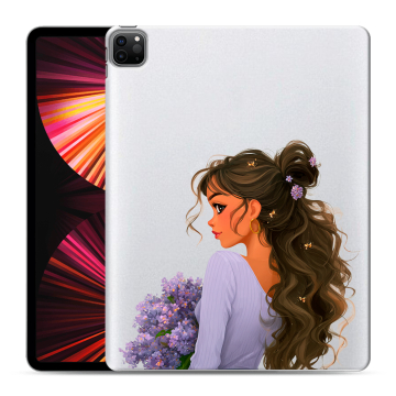 Силиконовый чехол на Ipad Pro 12.9 (2021) с принтом девушка цветы Силиконовый чехол на Ipad Pro 12.9 (2021) с принтом девушка цветы