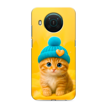 Силиконовый противоударный чехол на Nokia X10 с принтом Котенок в шапке