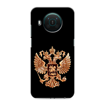 Силиконовый противоударный чехол на Nokia X10 с принтом Герб России золотой