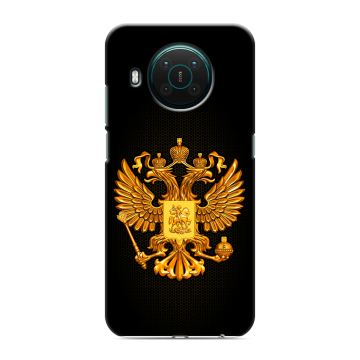 Силиконовый противоударный чехол на Nokia X10 с принтом Герб России желтый Силиконовый противоударный чехол на Nokia X10 с принтом Герб России желтый