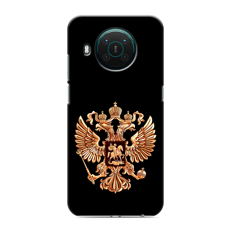 Силиконовый противоударный чехол на Nokia X10 с принтом Герб России золотой Силиконовый противоударный чехол на Nokia X10 с принтом Герб России золотой