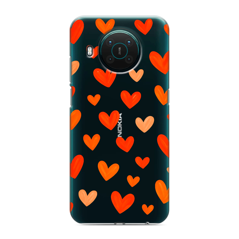Силиконовый противоударный чехол на Nokia X10 с принтом Сердечки Силиконовый противоударный чехол на Nokia X10 с принтом Сердечки