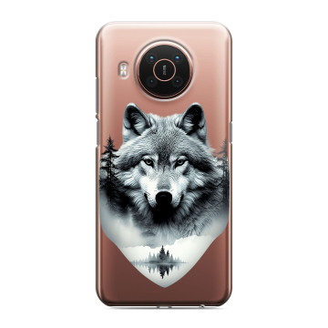 Силиконовый противоударный чехол на Nokia X20 с принтом Волк в лесу
