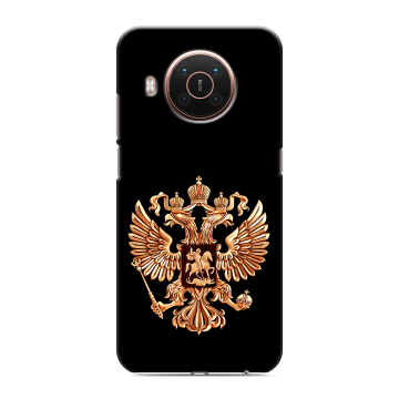 Силиконовый противоударный чехол на Nokia X20 с принтом Герб России золотой