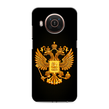 Силиконовый противоударный чехол на Nokia X20 с принтом Герб России желтый