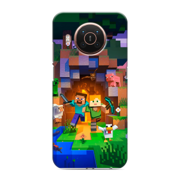 Силиконовый противоударный чехол на Nokia X20 с принтом Майнкрафт Minecraft