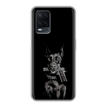 Силиконовый чехол на OPPO A54 с принтом Доберман и пистолет Силиконовый чехол на OPPO A54 с принтом Доберман и пистолет