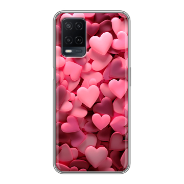 Силиконовый чехол на OPPO A54 с принтом розовые сердечки Силиконовый чехол на OPPO A54 с принтом розовые сердечки