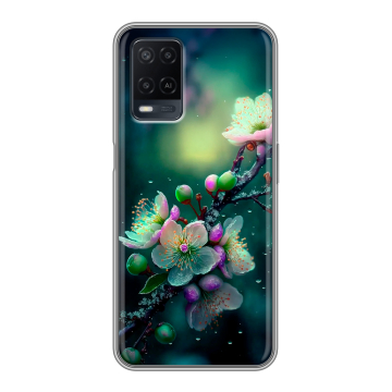 Силиконовый чехол на OPPO A54 с принтом Цветы и мрамор