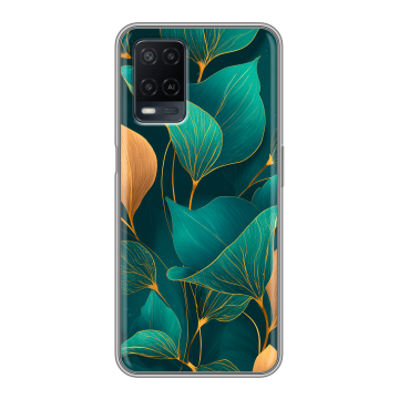 Силиконовый чехол на OPPO A54 с принтом Листья и золото