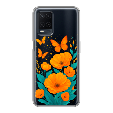 Силиконовый чехол на OPPO A54 с принтом цветы бабочки Силиконовый чехол на OPPO A54 с принтом цветы бабочки