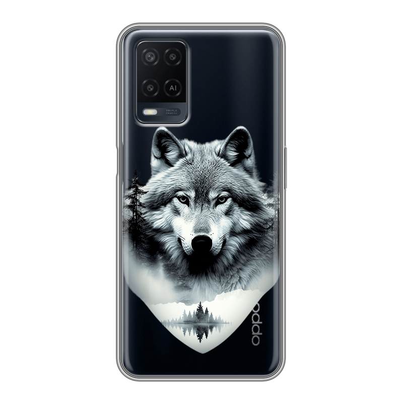 Силиконовый противоударный чехол на OPPO A54 с принтом Волк в лесу Силиконовый противоударный чехол на OPPO A54 с принтом Волк в лесу