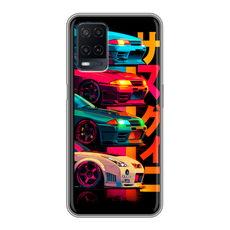 Силиконовый противоударный чехол на OPPO A54 с принтом Гоночные машины Силиконовый противоударный чехол на OPPO A54 с принтом Гоночные машины
