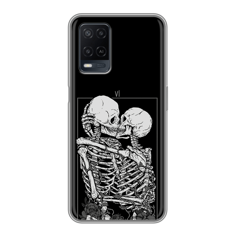 Силиконовый чехол на OPPO A54 с принтом Поцелуй скелетов Силиконовый чехол на OPPO A54 с принтом Поцелуй скелетов