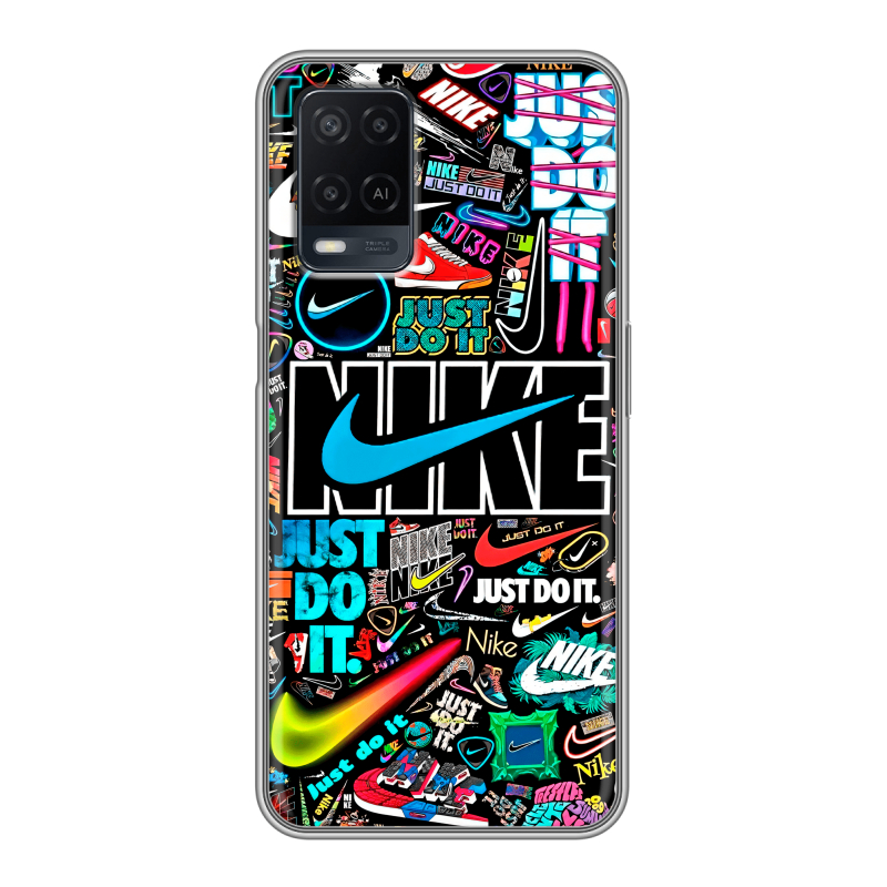 Силиконовый противоударный чехол на OPPO A54 с принтом найк nike черный Силиконовый противоударный чехол на OPPO A54 с принтом найк nike черный