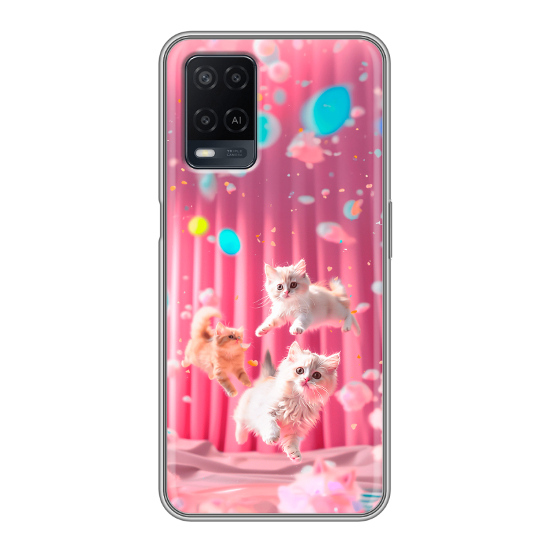 Силиконовый противоударный чехол на OPPO A54 с принтом милые котики Силиконовый противоударный чехол на OPPO A54 с принтом милые котики