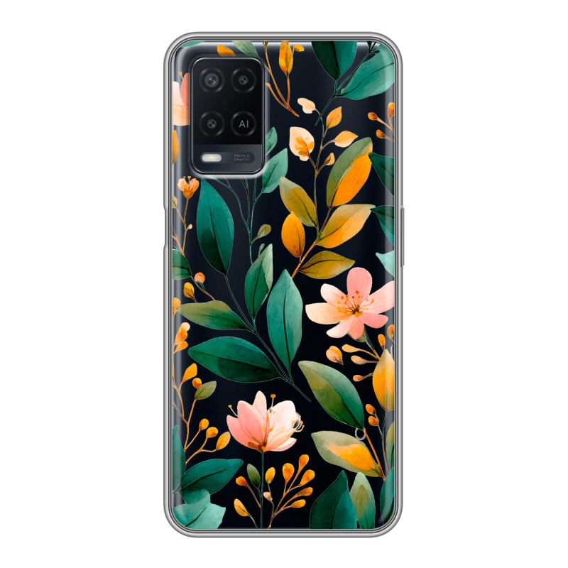 Силиконовый чехол на OPPO A54 с принтом Цветы паттерн Силиконовый чехол на OPPO A54 с принтом Цветы паттерн
