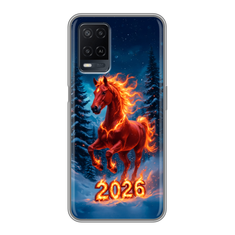 Силиконовый чехол на OPPO A54 с принтом Новый год коня Силиконовый чехол на OPPO A54 с принтом Новый год коня