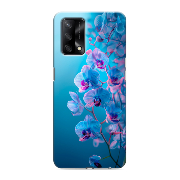 Силиконовый чехол на OPPO A74 с принтом голубые орхидеи Силиконовый чехол на OPPO A74 с принтом голубые орхидеи
