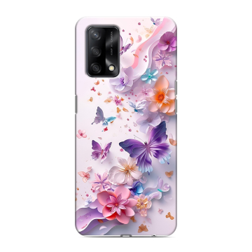 Силиконовый чехол на OPPO A74 с принтом цветы бабочки Силиконовый чехол на OPPO A74 с принтом цветы бабочки