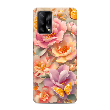 Силиконовый чехол на OPPO A74 с принтом Цветы и бабочки Силиконовый чехол на OPPO A74 с принтом Цветы и бабочки