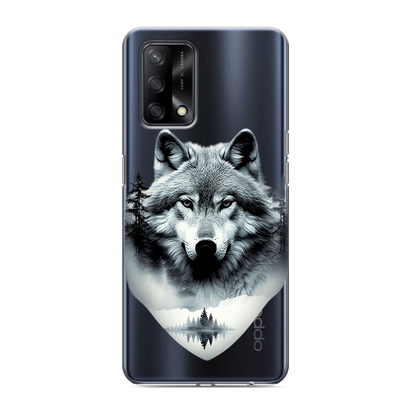 Силиконовый противоударный чехол на OPPO A74 с принтом Волк в лесу Силиконовый противоударный чехол на OPPO A74 с принтом Волк в лесу
