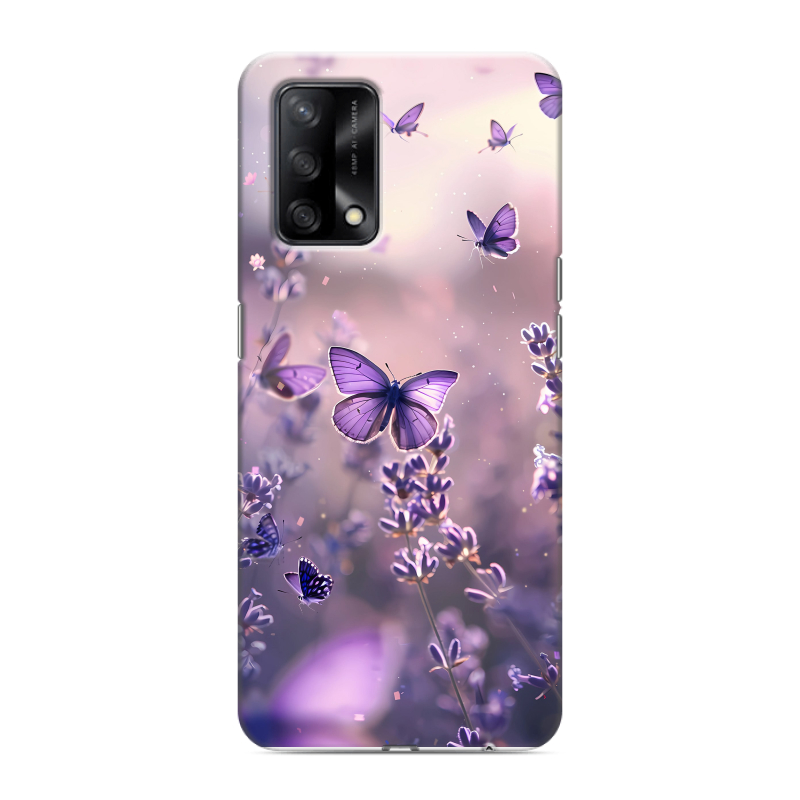 Силиконовый чехол на OPPO A74 с принтом бабочки и лаванда Силиконовый чехол на OPPO A74 с принтом бабочки и лаванда