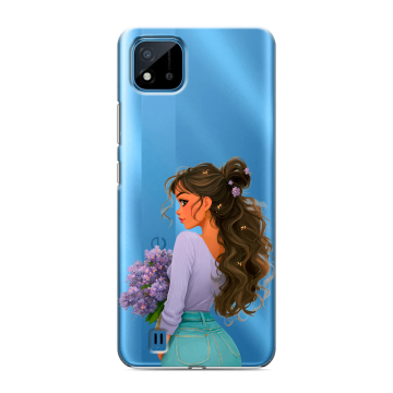Силиконовый чехол на Realme C11 (2021) с принтом девушка цветы