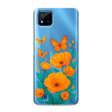 Силиконовый чехол на Realme C11 (2021) с принтом цветы бабочки