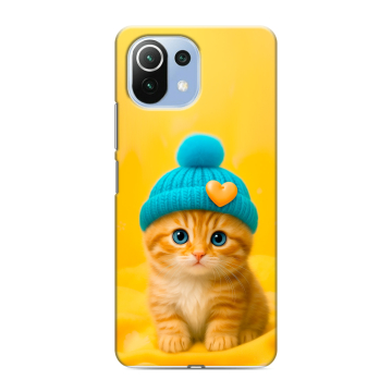 Силиконовый чехол на Xiaomi Mi 11 Lite с принтом Котенок в шапке Силиконовый чехол на Xiaomi Mi 11 Lite с принтом Котенок в шапке