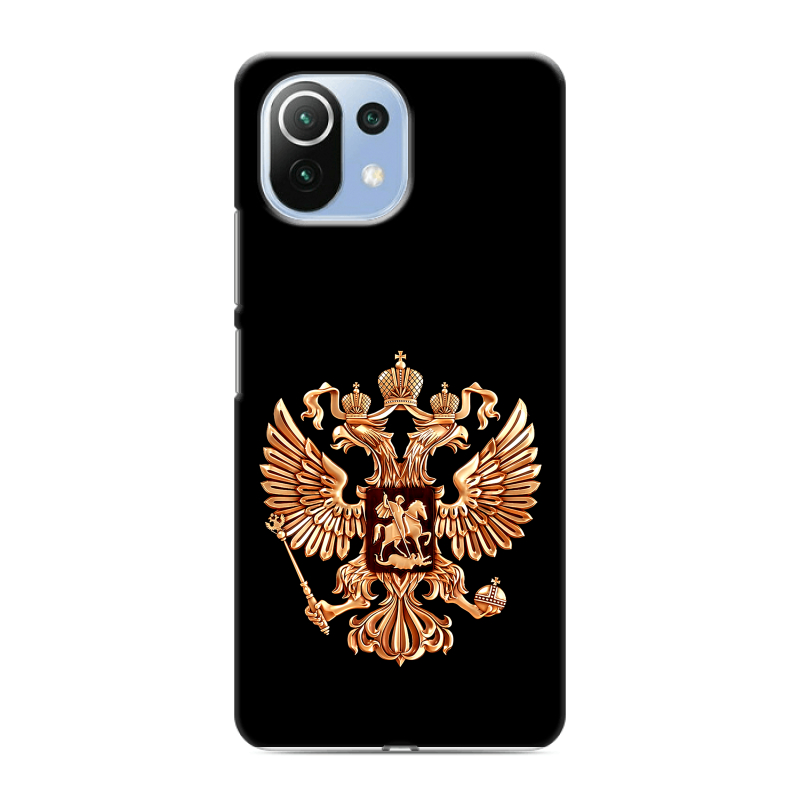 Силиконовый противоударный чехол на Xiaomi Mi 11 Lite с принтом Герб России золотой Силиконовый противоударный чехол на Xiaomi Mi 11 Lite с принтом Герб России золотой